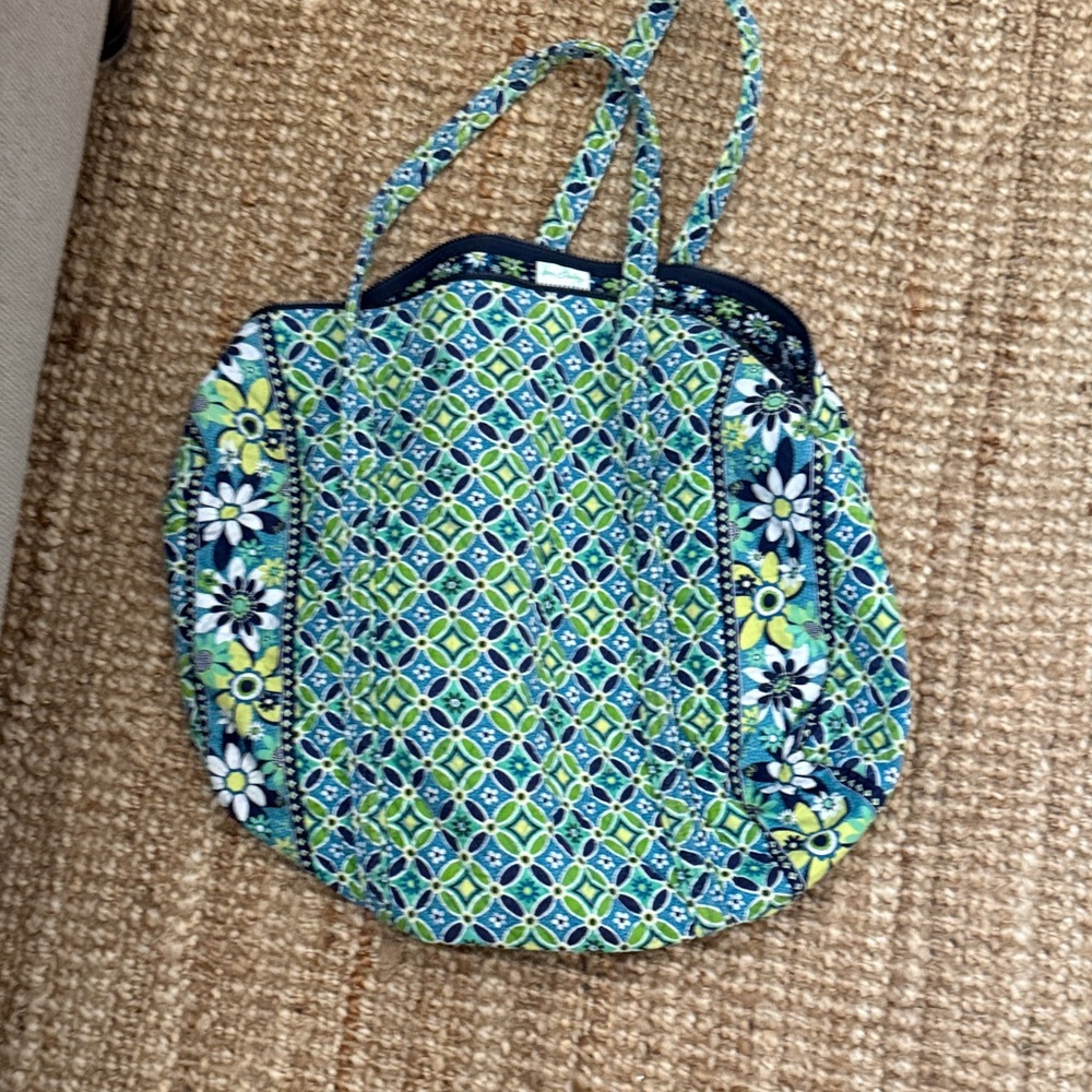 Vera Bradley Blue and Green Geometric Floral Tote